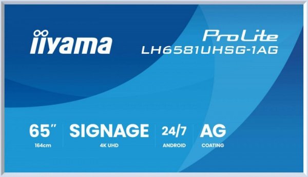 IIYAMA Monitor 65 cali LH6581UHSG-1AG 24/7,VA,ANDROID 14,4K, 2x10W, WiFi,    UCHWYT ŚCIENNY, 2xHDMI, USB-C, RJ45, IR, 2xUSB, WHI