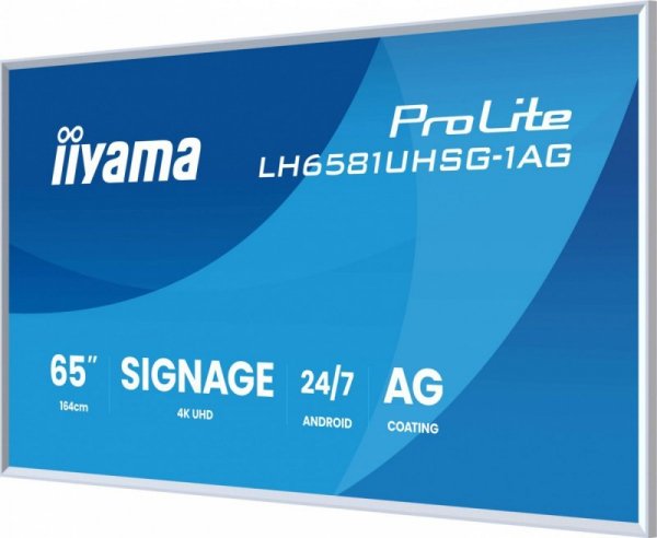IIYAMA Monitor 65 cali LH6581UHSG-1AG 24/7,VA,ANDROID 14,4K, 2x10W, WiFi,    UCHWYT ŚCIENNY, 2xHDMI, USB-C, RJ45, IR, 2xUSB, WHI
