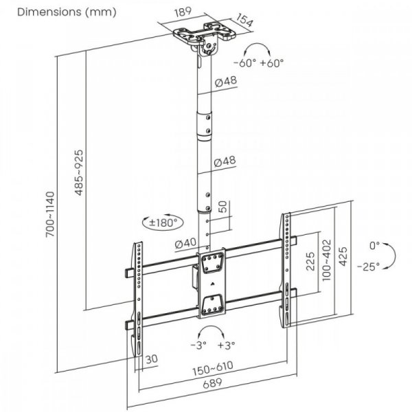 Maclean Uchwyt sufitowy dla TV max 60kg, MC-112B                        vesa 600x400