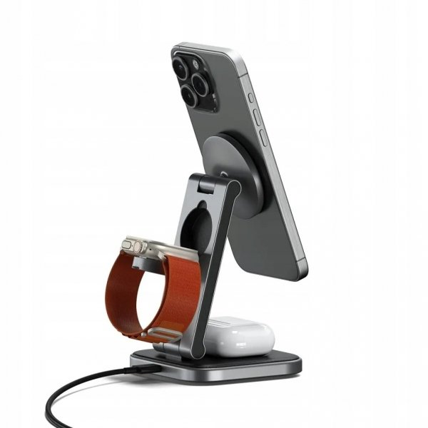 Satechi 3-in-1 Foldable Charging Stand - składana podstawka ładująca Qi2 do trzech urządzeń (US,CAN,EU,UK) (space gray)