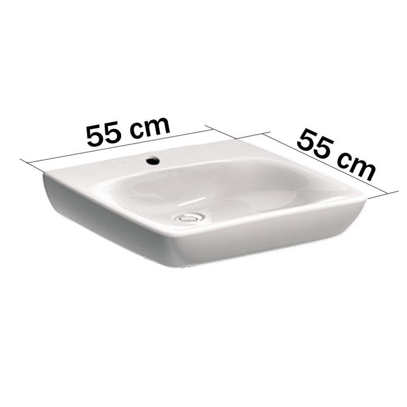Unterfahrbare Waschtisch für barrierefreies Bad 55 x 55 cm groß ohne Überlauf