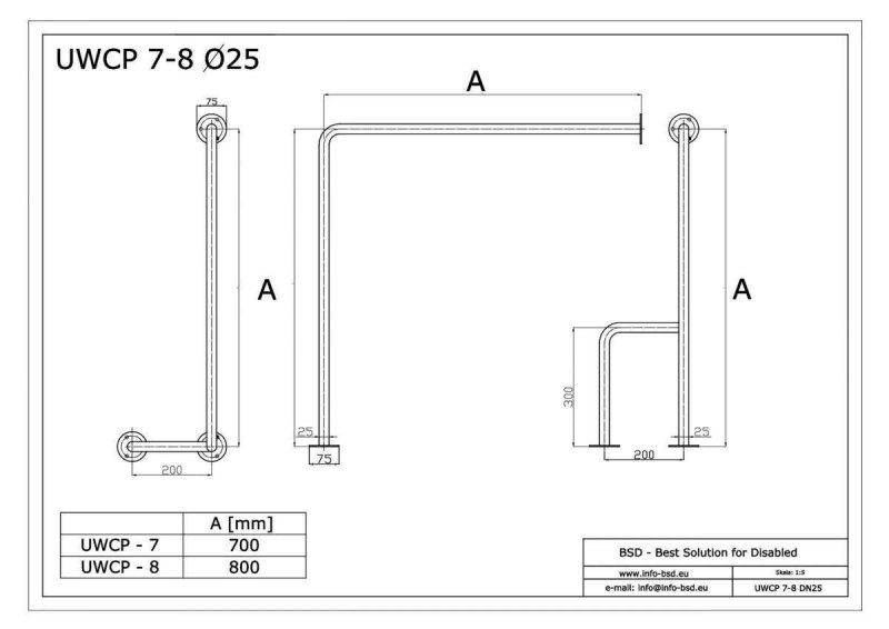 WC Stützgriff für barrierefreies Bad rechts montierbar 80 cm aus rostfreiem Edelstahl ⌀ 25 mm