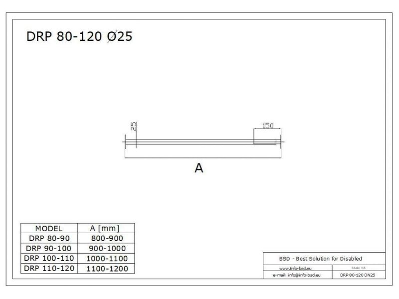 Verstellbare gerade Duschvorhangstange aus Edelstahl 80 bis 90 cm lang