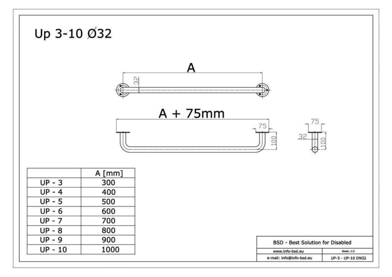 Haltegriff für barrierefreies Bad 40 cm aus rostfreiem Edelstahl ⌀ 32 mm mit Abdeckrosetten 