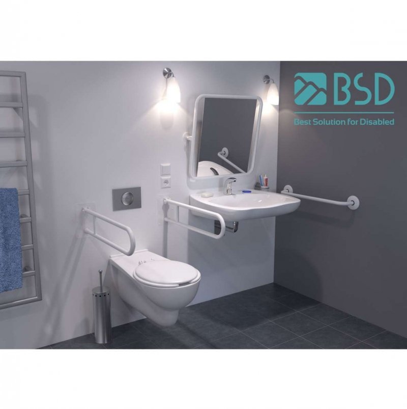Haltegriff für barrierefreies Bad 30 cm weiß ⌀ 32 mm mit Abdeckrosetten