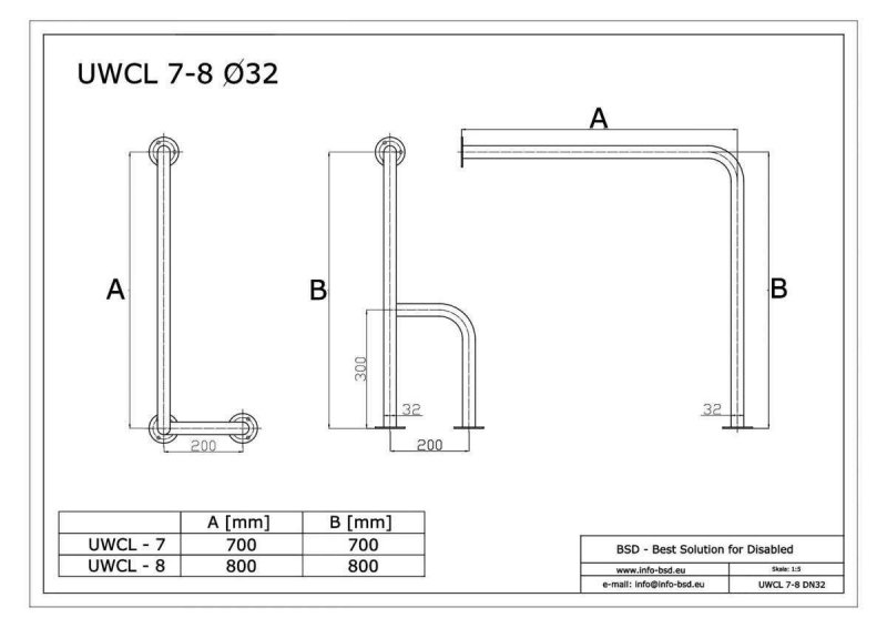 WC-Stützgriff für barrierefreies Bad links montierbar weiß 80 cm ⌀ 32 mm mit Abdeckrosetten