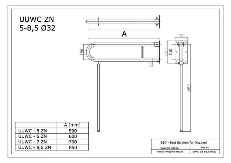 WC-Klappgriff für barrierefreies Bad mit Stützbein weiß 85 cm ⌀ 32 m