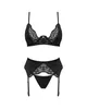 Obsessive - Seksowny Koronkowy 3-Częściowy Set Bellastia Czarny XS/S