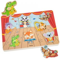 VIGA Puzzle Dźwiękowe Dopasuj Muzykujące Zwierzęta