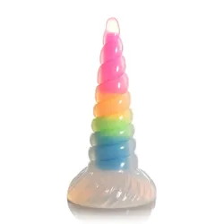 Świecące w ciemności tęczowe silikonowe dildo  XR Brands