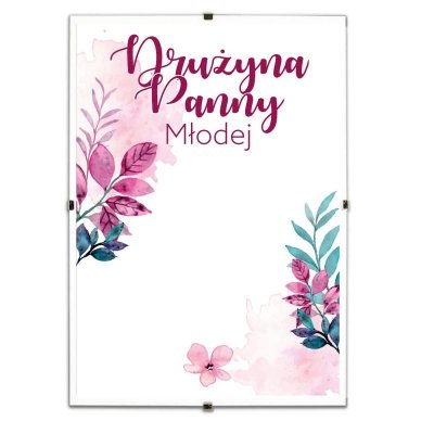 Pamiątkowy biały plakat &quot;Buziaki na pożegnanie Panny Młodej&quot; w antyramie.