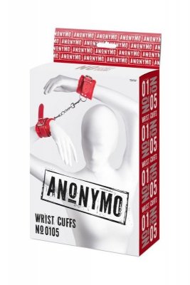 Anonymo handcuffs, PU leather, red, 27 cm