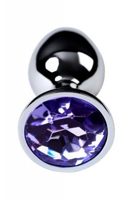 Silver anal plug with gem, blue