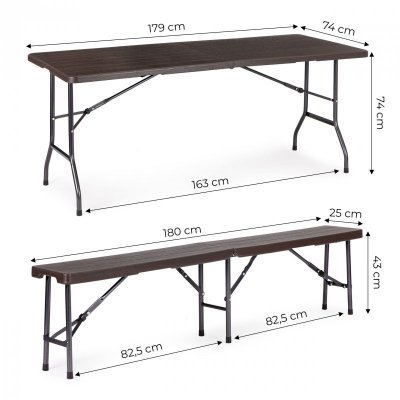 Zestaw cateringowy stół bankietowy 180 cm + 2 ławki brąz ModernHome