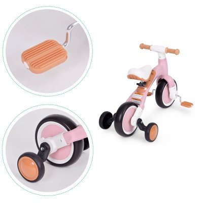 Rower rowerek biegowy z pedałami - treningowy kółka boczne 3w1 różowy ECOTOYS