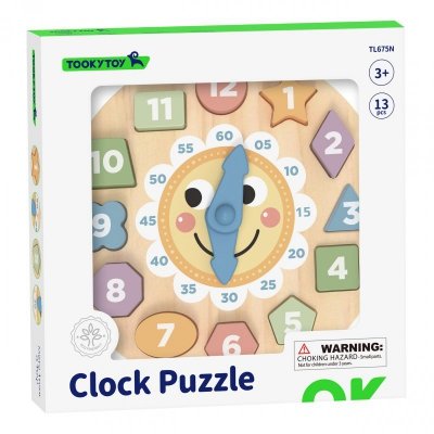 TOOKY TOY Zegar Drewniana Zabawka Edukacyjna Nauka Czasu Kształtów