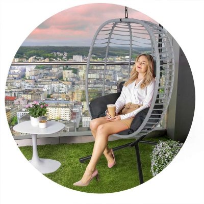 Fotel ogrodowy wiszący Toskana czarny   szare poduszki Sofotel