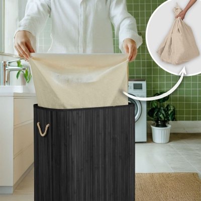 Bambusowy kosz na pranie bieliznę z pokrywą 72 l Massido