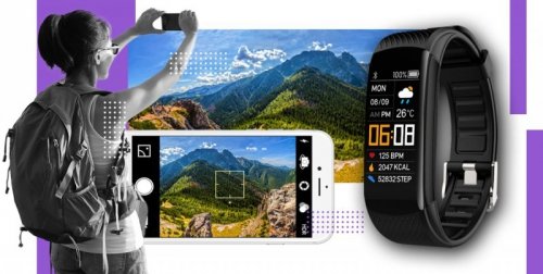 Smartband GIEWONT Fit&GO Duo GW200-3 - Black + Pasek Flora Violet