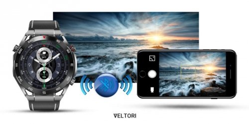 Smartwatch VELTORI VT100-1 + Czarny Pasek Silikonowy + Czarny Eko Skóra