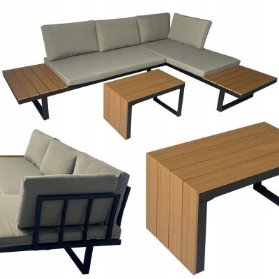 ZESTAW MEBLI OGRODOWYCH narożnik sofa stolik LEKKI komplet gród ALUMINIUM