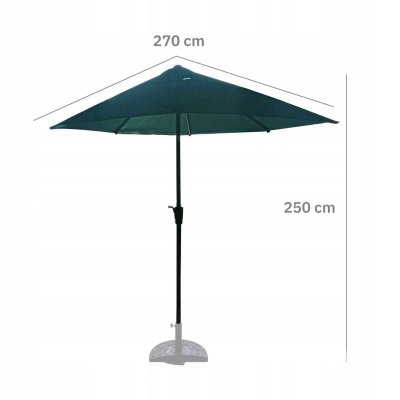 PARASOL OGRODOWY ŚCIENNY DUŻY SOLIDNY SKŁADANY 2,7 M Z KORBKĄ ZIELONY