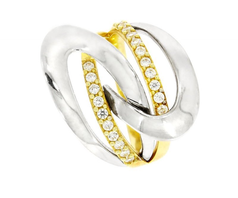 Złoty pierścionek 585 z cyrkoniami białe żółte złot