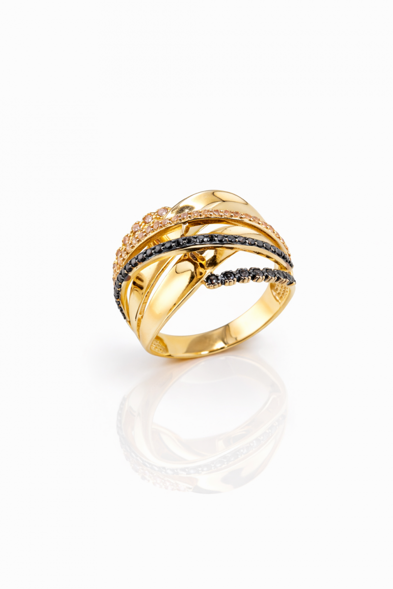 Złoty pierścionek z kamieniami – złoto próby 585