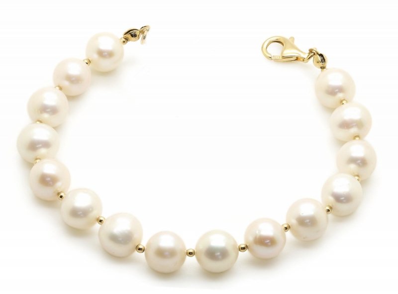 Bransoletka z naturalnymi perłami i złotymi kuleczkami 585 | PERŁY