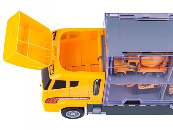 Ciężarówka, Transporter + Auta, Otwierana Laweta, Pojazdy Budowlane + Helikopter 12w1