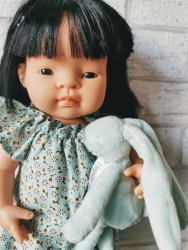 Olimi, sukienka dla lalki Miniland 38cm, mirabelki