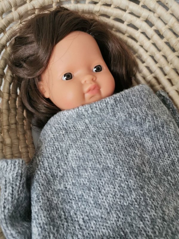 Olimi sweterkowy kocyk dla lalki szary melanż