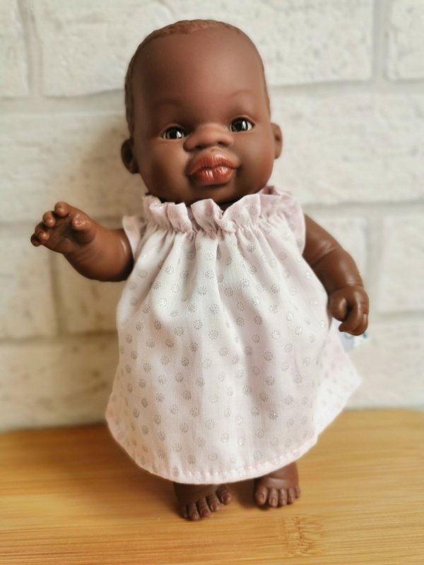 Olimi sukienka dla lalki Miniland 21cm jasno różowa w srebrne kropeczki