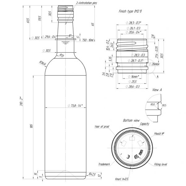 butelka Bordeaux 750 ml bezbarwna