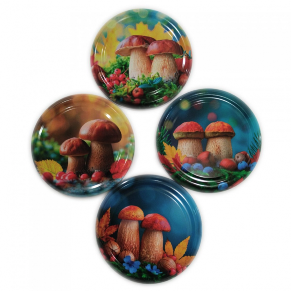 Decorative TO-82 lids with vegetable and fruit graphics