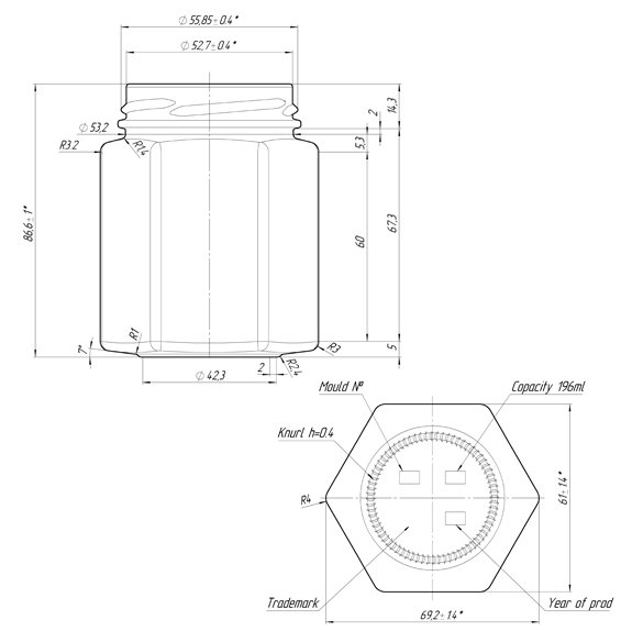 glass-jar-hexagonal-196-ml-0.19-l-fi-58-pallet-of-2970-pieces-pack-of-33-pieces