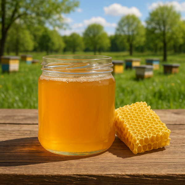 405 ml jar with golden honey and screw lid