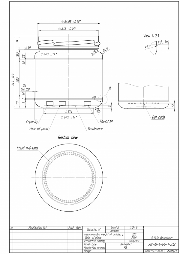 VGA Słoik 212ml TO66 - Paleta 5544 szt.