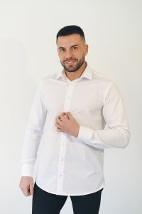 Koszula męska Slim DRL100 - biała z lycrą