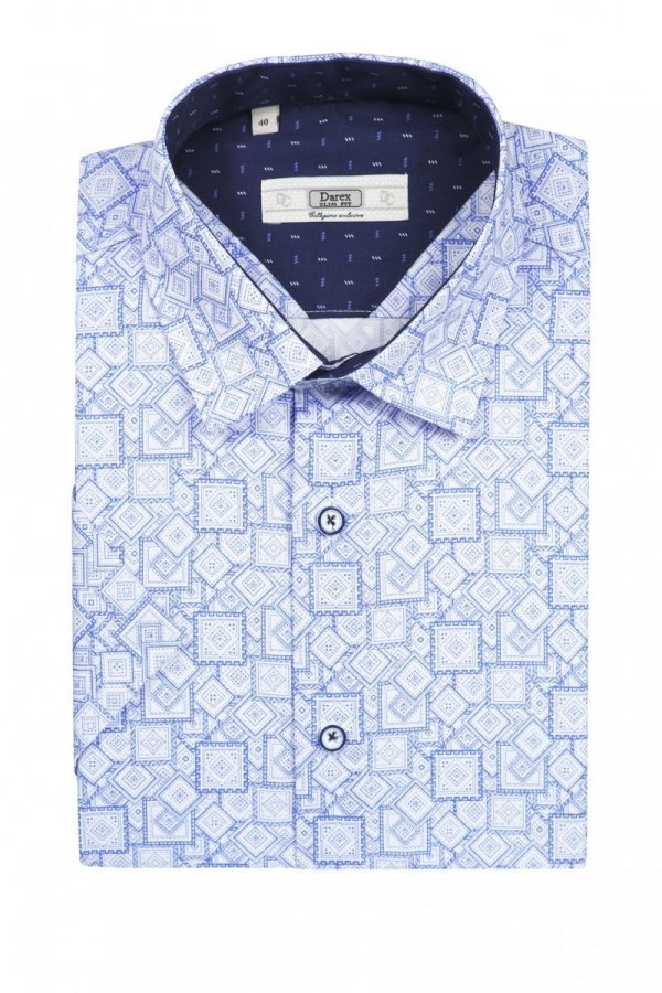 Koszula męska slim - biała w geometryczny wzór