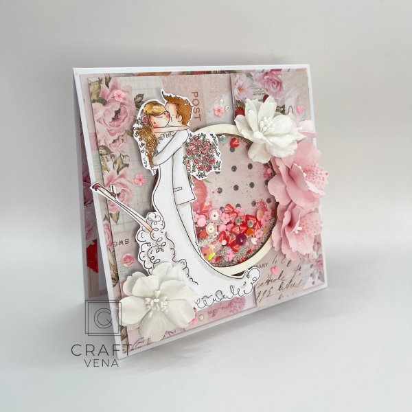 Kartka ręcznie robiona na Ślub z shakerem i złoceniem 006 | Craftvena