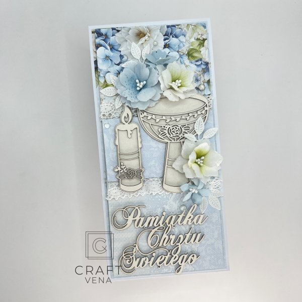 Kartka ręcznie robiona na Chrzest Święty z pudełkiem 02 | Craftvena