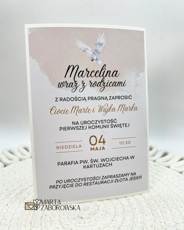 Zaproszenia na Pierwszą Komunię Świętą - gołąb
