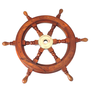 Drewniane koło sterowe średnica 45 cm z wkładem mosiężnym z miejscem na klin - SW4/18