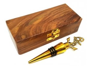 Mosięzny korek do wina - stoper  w pudełku drewnianym MIS-1006