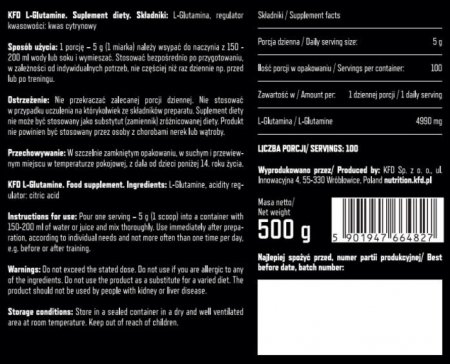 KFD Glutamine 500 g Naturalny