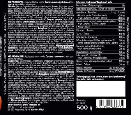 KFD Pre-Workout + 500g Pomarańczowo-cytrynowy