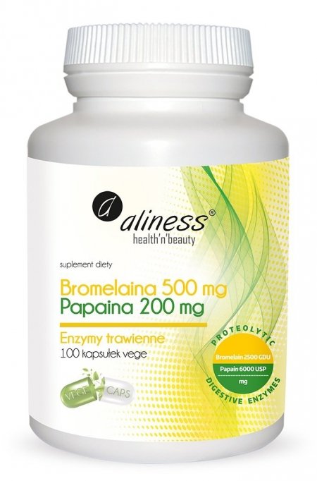Bromelaina 500mg, Papaina 200 mg x 100 VEGE caps Aliness  