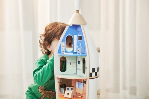 CLASSIC WORLD Drewniana Rakieta Domek dla Dzieci + Figurki Akc.