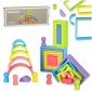 Klocki drewniane edukacyjne układanka tęcza puzzle montessori tęcza kolorowe 